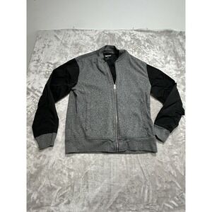 DKNY Jacket Sweatshirt Men's Size XL Gray Black Sleeves Full Zip Up Two Tone EUC